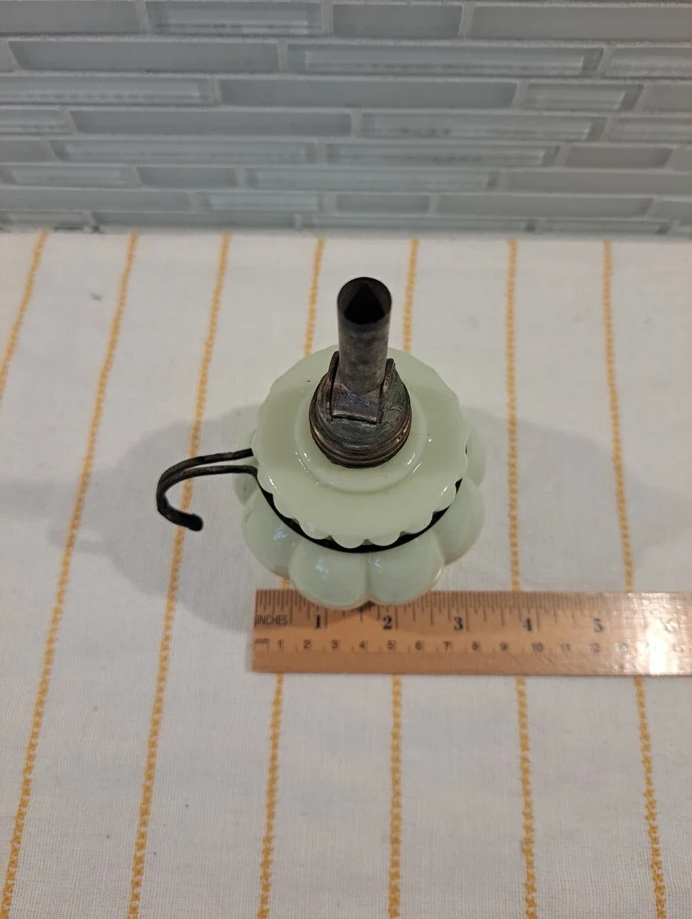 Antique Custard Glass Melon Shaped Miniature Oil Lamp Victorian